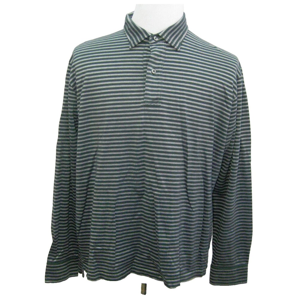 SAKS FIFTH AVENUE Men's (Size XL) Gray Striped Long Sleeve Polo Rugby Shirt Top